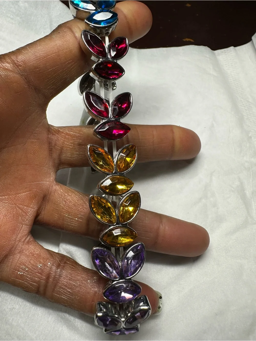 2pcs Vintage Marquise Gemstone Bracelet-Purple, Red & Yellow par with a red ring